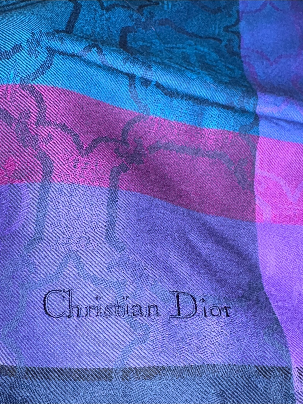 Christian Dior Large Scarf - Turquoise Blue, Purple, Navy, Hot Pink, Authentic - Picture 2 of 6